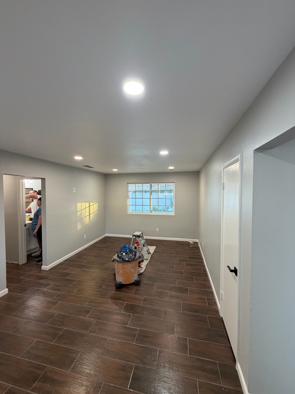 Recessed lighting installed in a home hallway